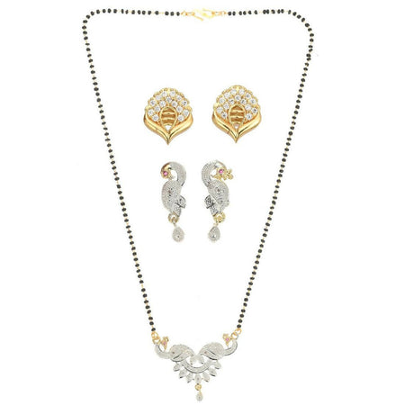 AanyaCentric Gold-Polished Mangalsutra with Pendant, 2 Pair Earrings