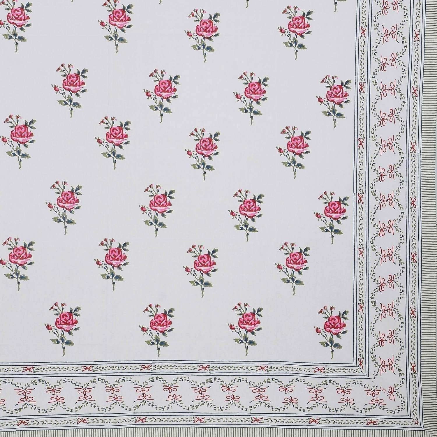 Hand Block Printed Double/Queen 90x108 Inches Bedsheet/Bedspread with 2 Pillow Covers