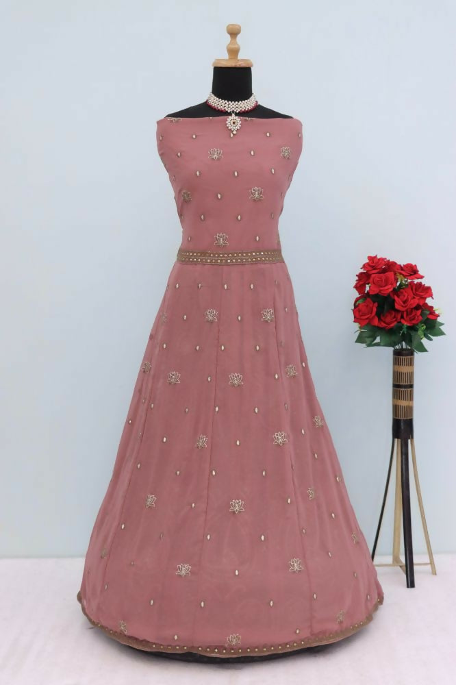 Vastranavya Peach Georgette Embroidered Sequins Work Anarkali Style A Line Suits