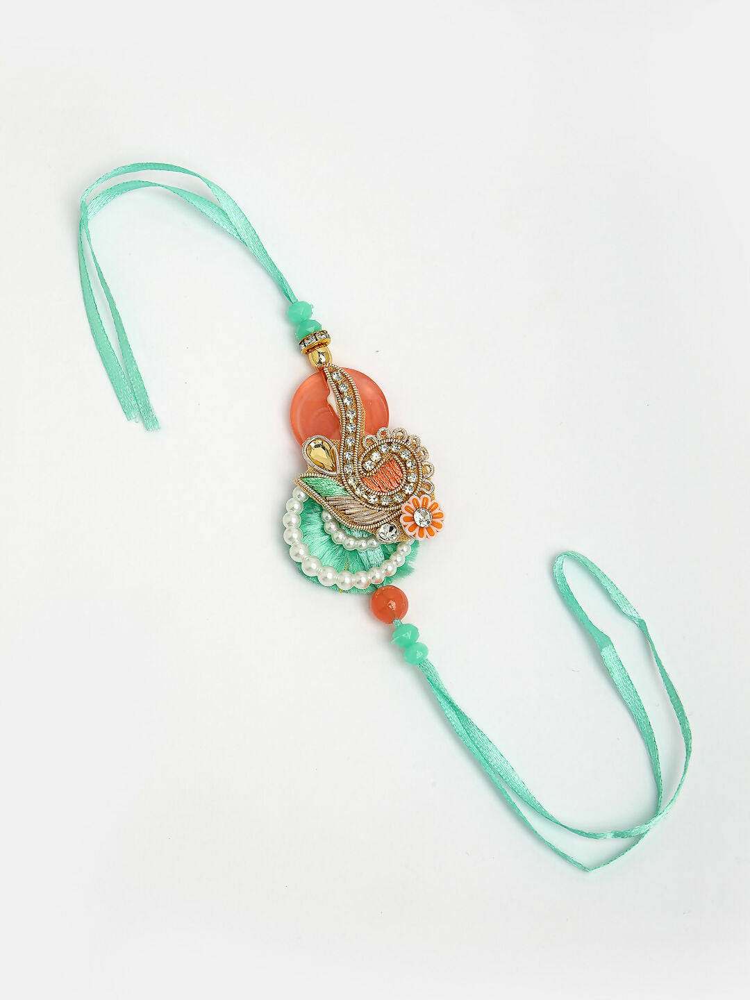 NVR Women & Men Set of 2 Multicolor Stone-Studded & Beaded Bhaiya Bhabhi Rakhi With Roli Chawal - Distacart