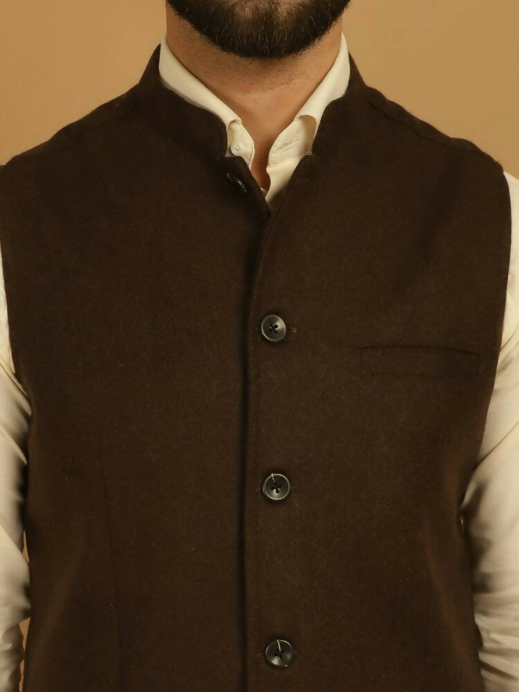 Even Apparels Pure Wool Nehru Jacket - Brown