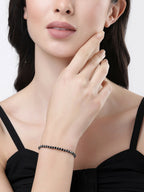 NVR Women Silver-Toned Black Brass Rhodium-Plated Link Bracelet - Distacart