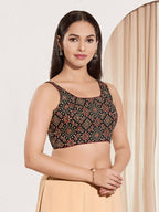 Joban Fashion Black Cotton Padded Blouse With Square Neck Sleeveless - Distacart