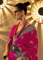 Trendy Weaving Silk Raspberry Pink Designer Saree - Emponline