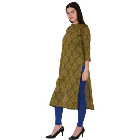 Kanoor Women's Dark Green Cotton Straight Kurti