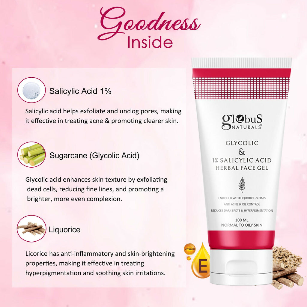 Globus Naturals Glycolic & 1% Salicylic Acid Herbal Anti Acne Face Gel