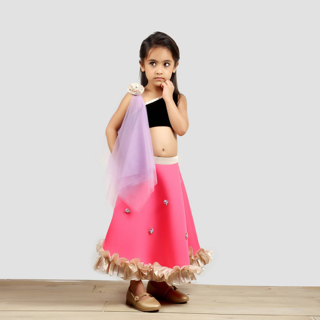 Pink Cow Fashions Black & Pink Ghagra Choli With Dupatta