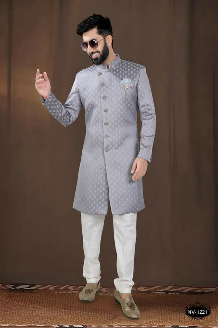 Joban Fashion Men's Grey Woven Jacquard Kurta with Pyjama