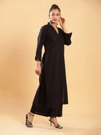 BohoJazz Classic Signature Hand-Embroidered Kurta Pant - Black - Distacart