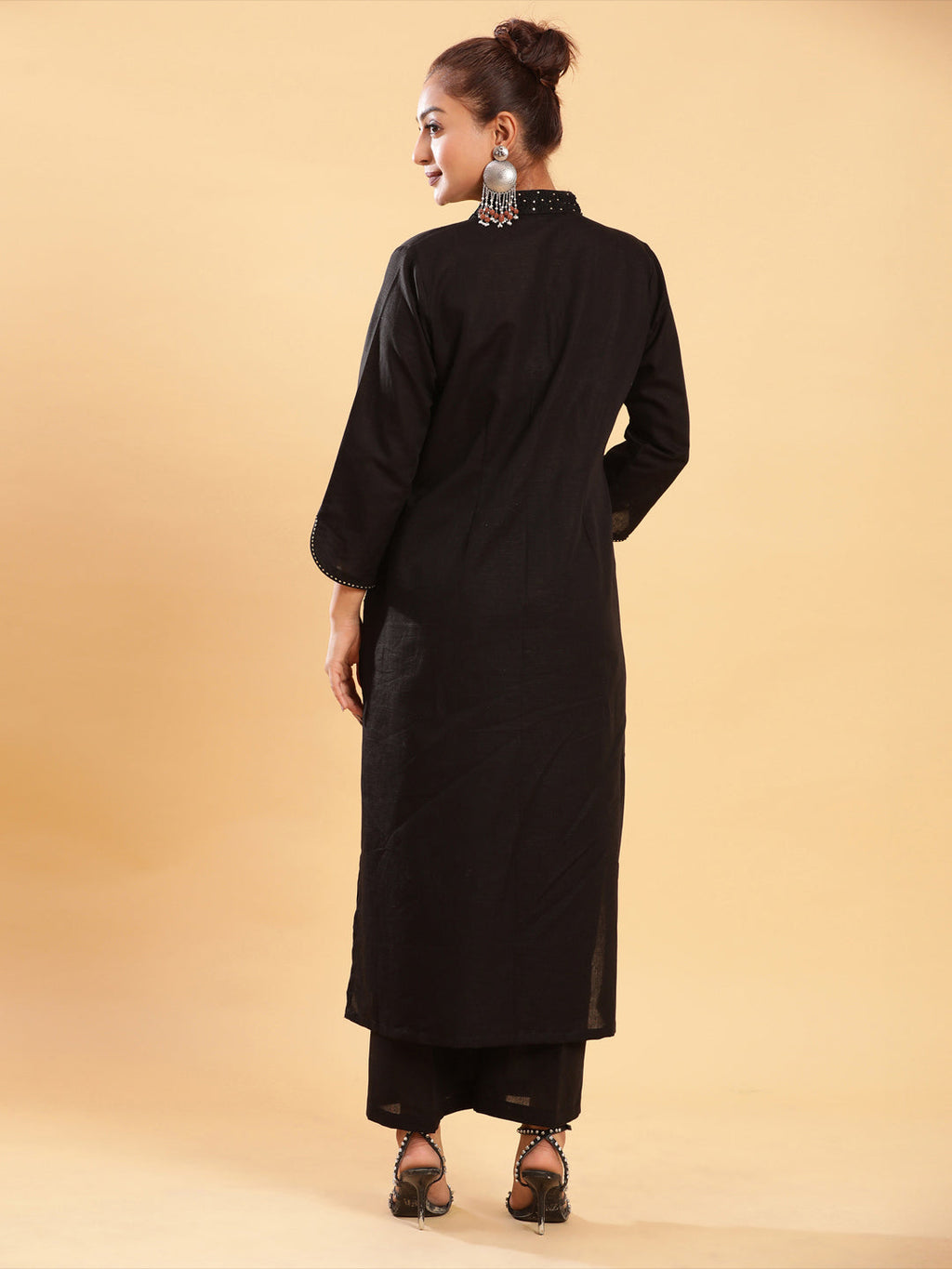 BohoJazz Classic Signature Hand-Embroidered Kurta Pant - Black - Distacart