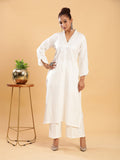 BohoJazz Classic Signature Hand-Embroidered Kurta Pant - White - Distacart
