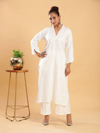 BohoJazz Classic Signature Hand-Embroidered Kurta Pant - White - Distacart