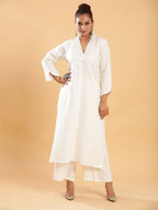BohoJazz Classic Signature Hand-Embroidered Kurta Pant - White - Distacart