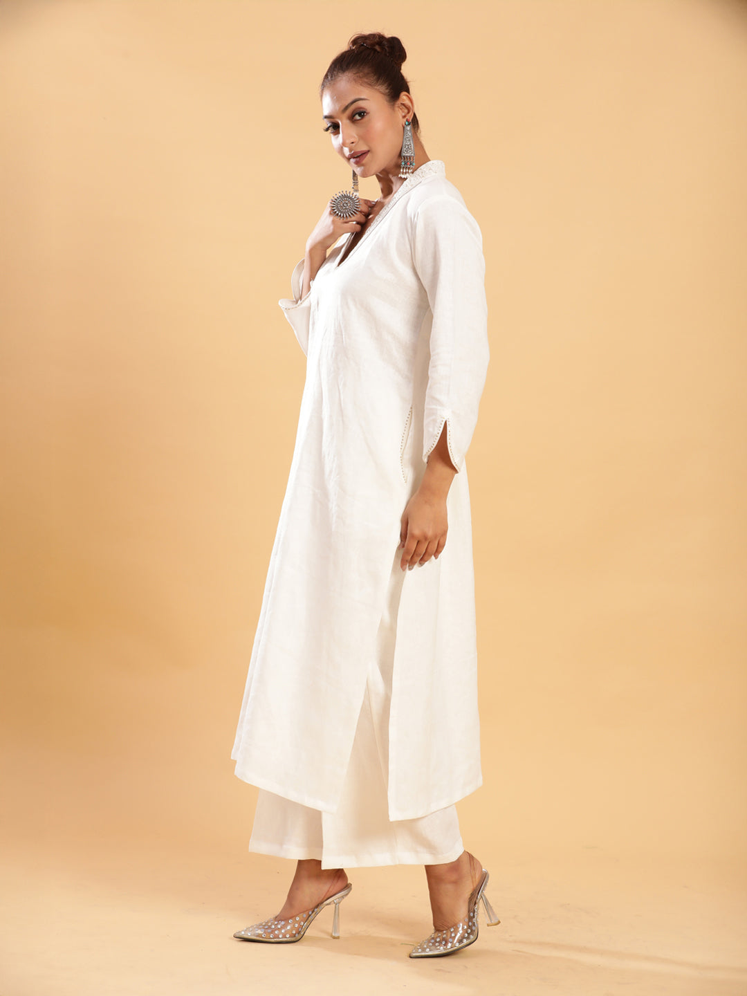 BohoJazz Classic Signature Hand-Embroidered Kurta Pant - White - Distacart