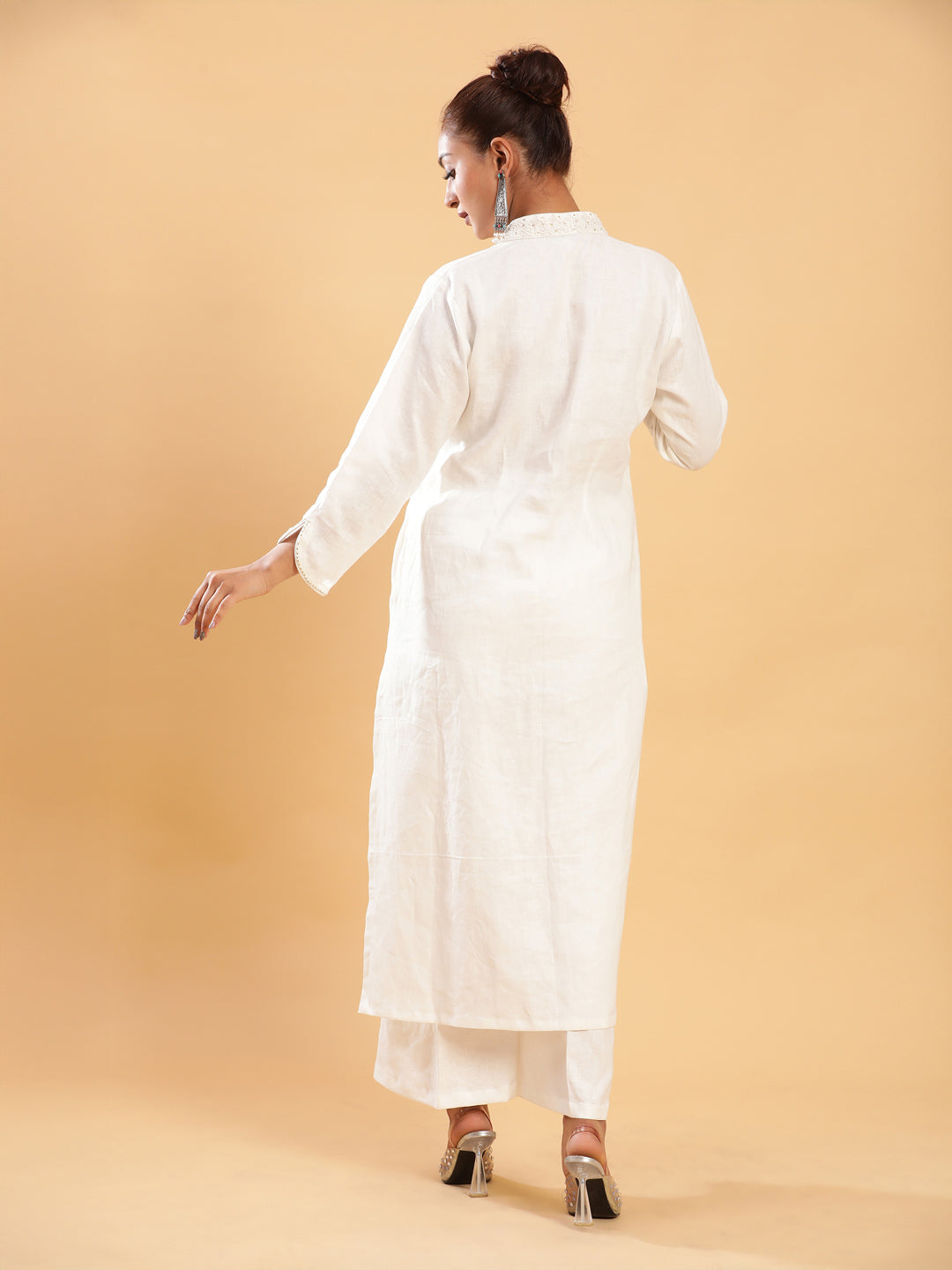 BohoJazz Classic Signature Hand-Embroidered Kurta Pant - White - Distacart