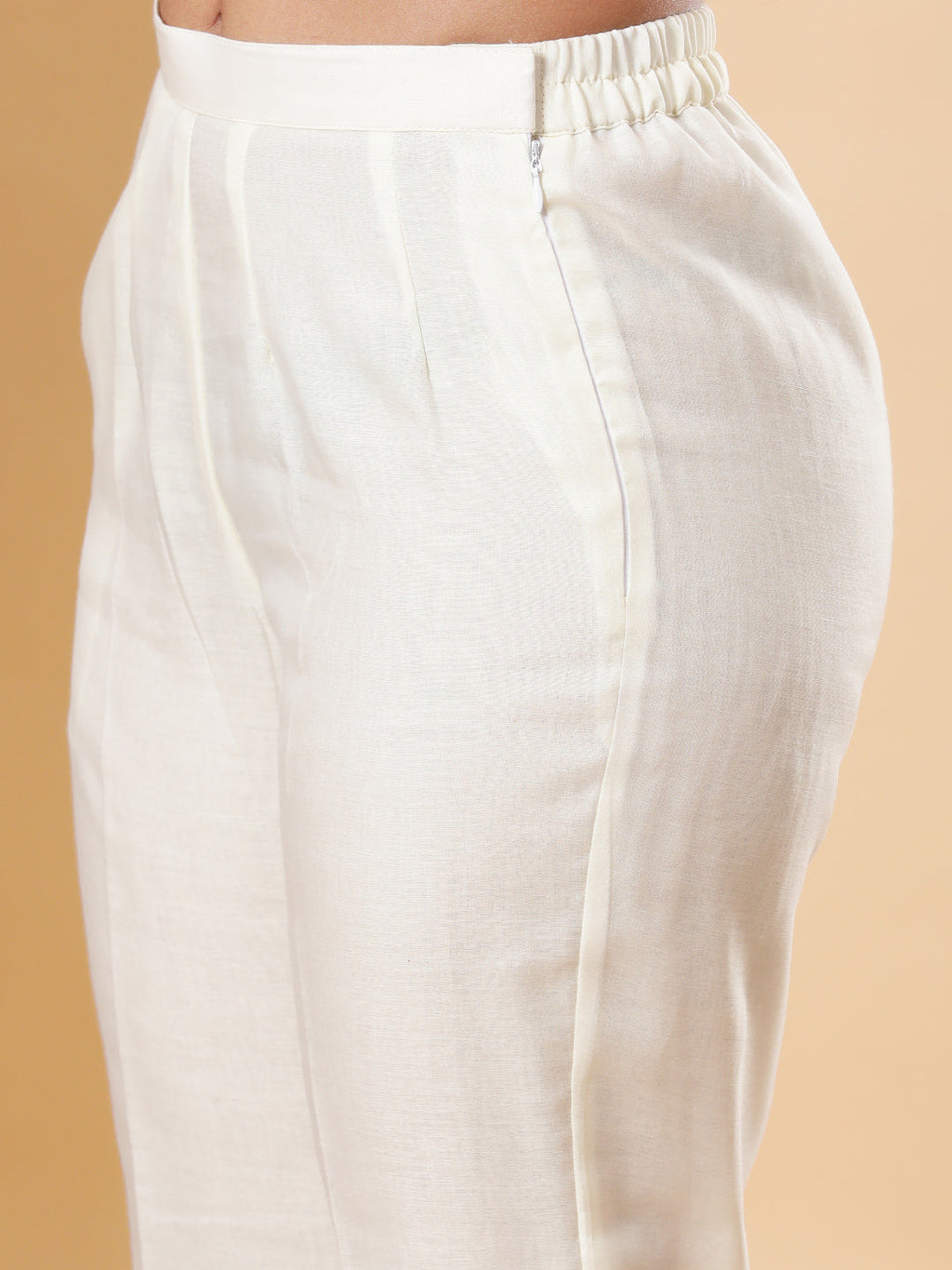 BohoJazz Nazm Embroidered Kurta Pants with Dupatta - Ivory - Distacart