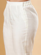 BohoJazz Nazm Embroidered Kurta Pants with Dupatta - Ivory - Distacart