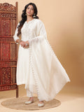 BohoJazz Sunehri Embroidered Kurta Pants with Dupatta - Ivory - Distacart