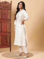 BohoJazz Sunehri Embroidered Kurta Pants with Dupatta - Ivory - Distacart