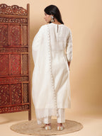 BohoJazz Sunehri Embroidered Kurta Pants with Dupatta - Ivory - Distacart