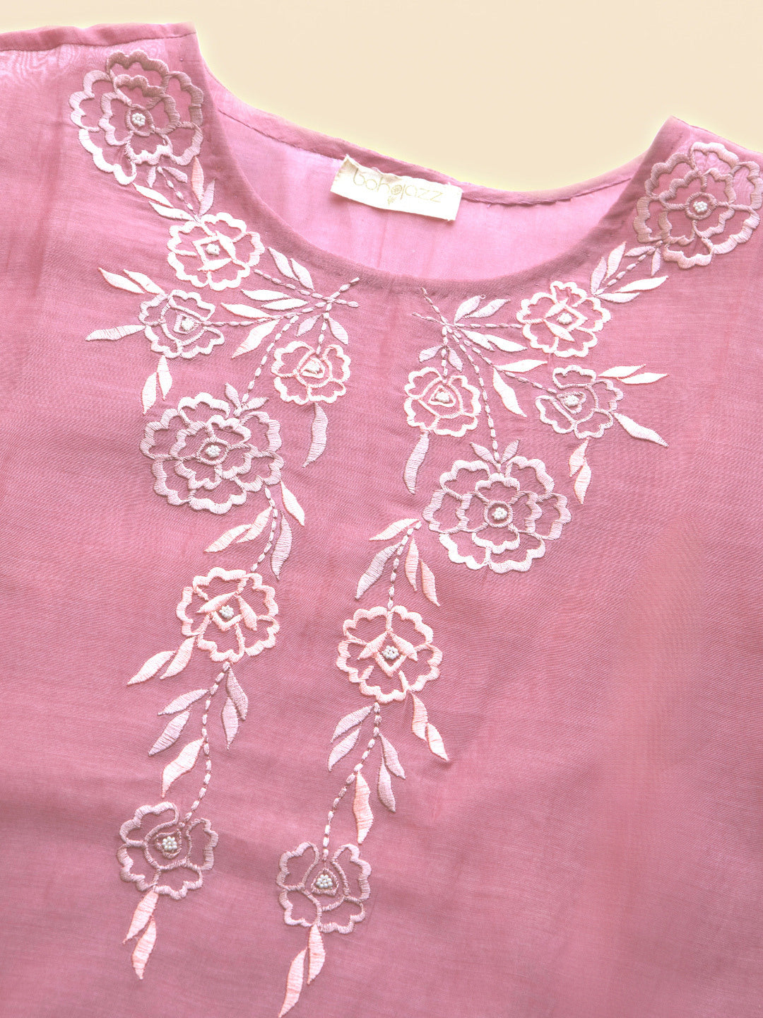BohoJazz Nazm Embroidered Kurta Pants with Dupatta - Mauve - Distacart