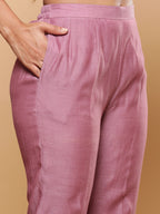 BohoJazz Nazm Embroidered Kurta Pants with Dupatta - Mauve - Distacart