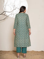 Yufta Teal Green Embroidered Cotton Plus Size Suit Set
