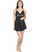 Ruhani HLSC Poly Satin Black Short Nighty Fits Bust (Ruhani-NT-04-FS)