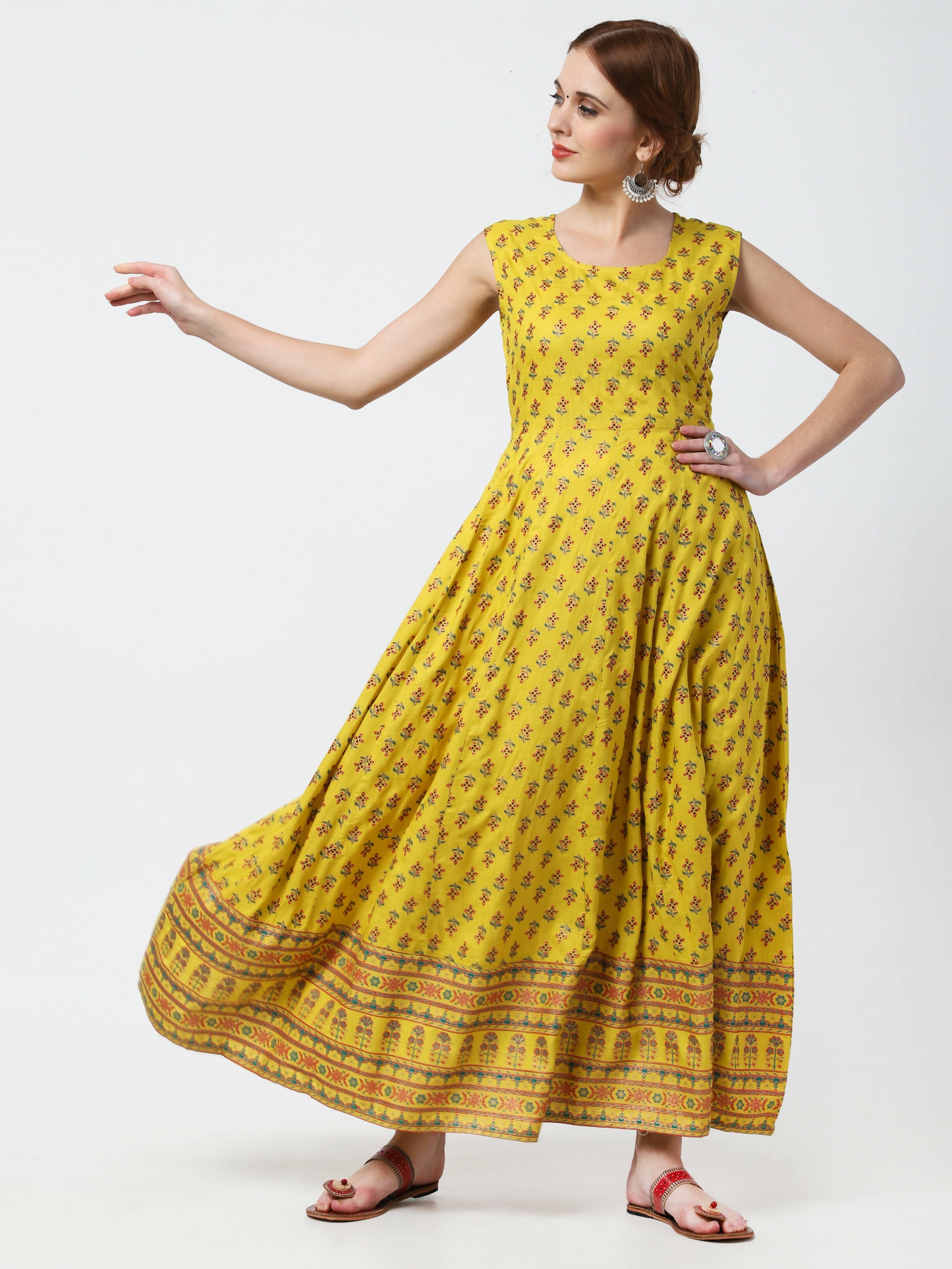 Cheera Women's Mustard Viscose Cotton Long Kalidar Kurta With Jacket