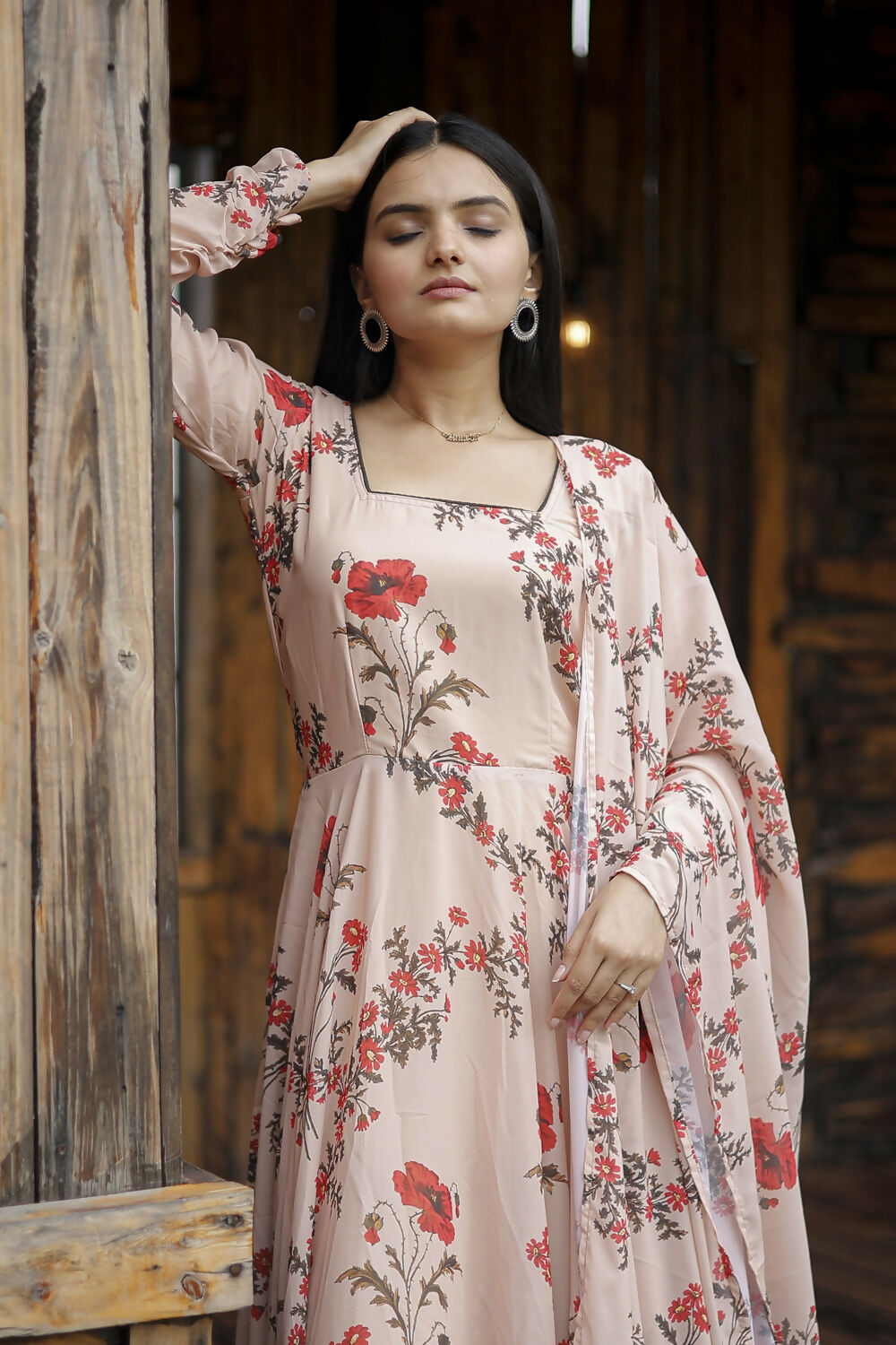 Aayaa Designer Printed Georgette Full Flare Gown With Dupatta - Multi Color - Distacart