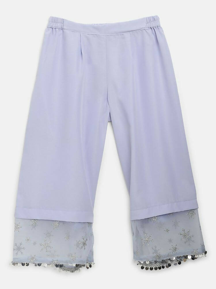 Ahalyaa Blue Crepe Silver Glitter Print Kids Kurta Palazzo Set With Dupatta For Girls