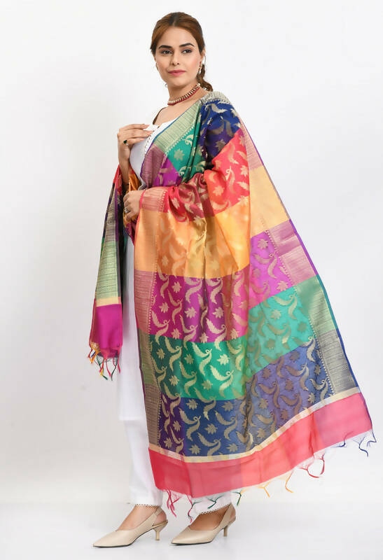 Mominos Fashion Moeza Women's Banarsi Silk Floral Woven Design Multi Dupatta - Distacart