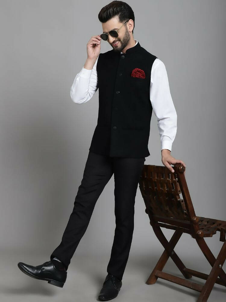 Even Apparels Nehru Jacket With Welt Pockets - Black