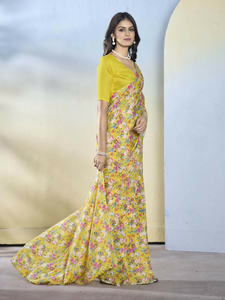 Yellow Georgette Designer Printed Ready to Wear Saree - Samyana