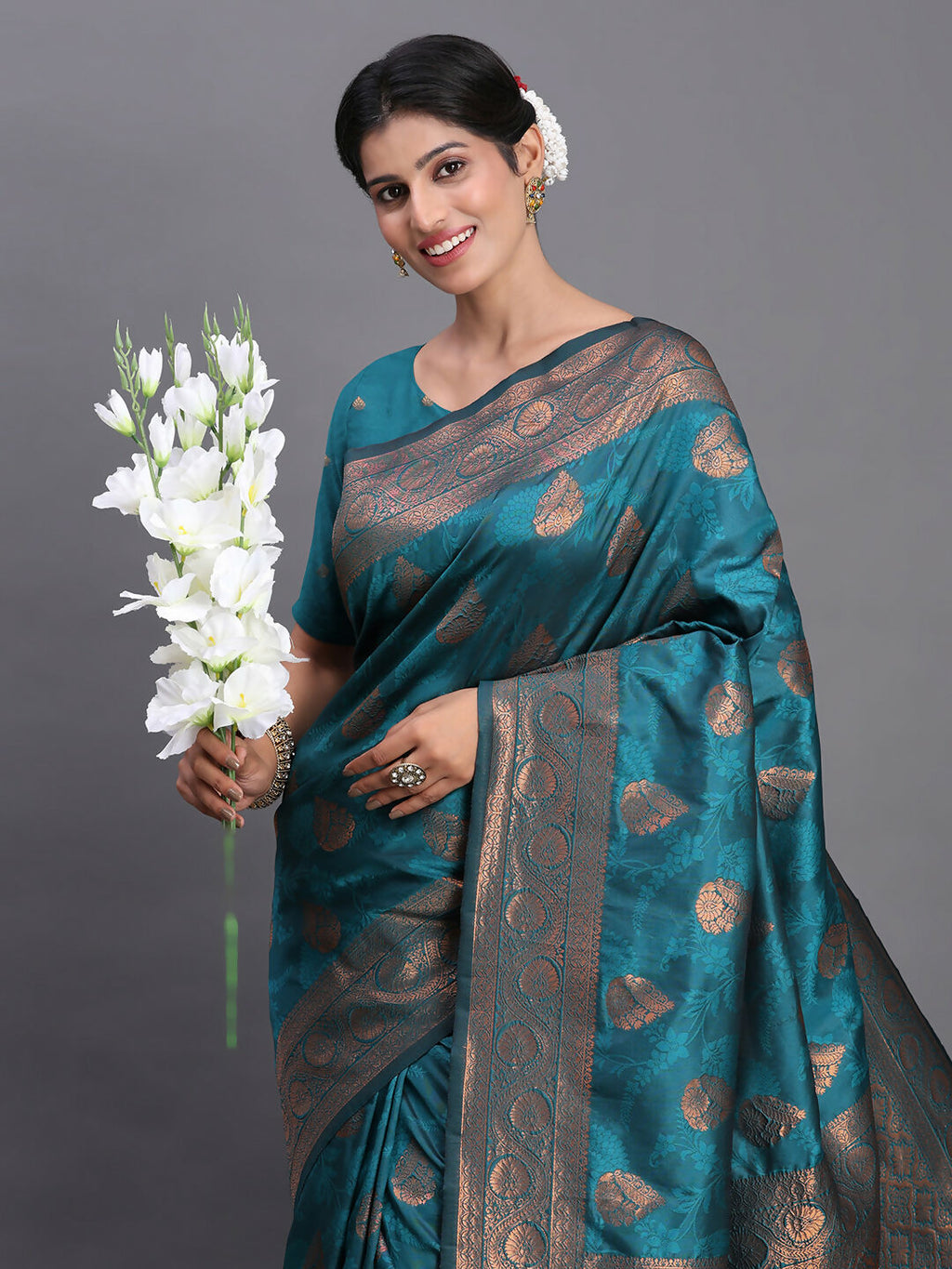 Shree Shyam Fashion Silk Teal Blue Saree - Distacart