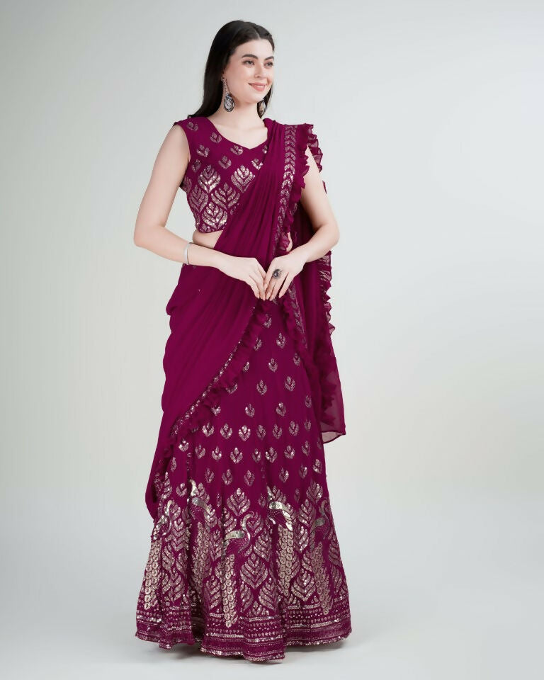 Pink Georgette Sequence Embroidered Lehenga Choli with Dupatta - Tanya