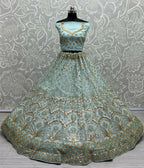 Jyoti Fashion Women's Sky Blue Bridal Net Fancy Sequins with Multi Thread Embroidered & Handwork Wedding Lehenga Choli