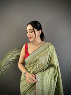 Joban Fashion Mehendi Green Bandhej Bandhani Vichitra Silk Bandhani Prints Saree - Distacart