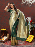 Lorenvalley Fashion Green Soft Silk Woven Design Gold Zari Weaving Saree