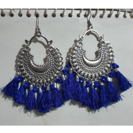MS Fashion India Muskan Fancy Glass Pearl Royal Blue Thread Earrings