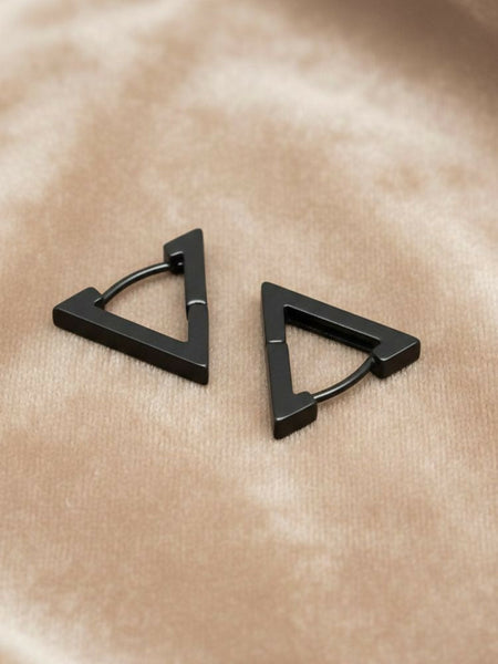NVR Men's Black Rhodium Plated Geomatric Shaped Stud Earrings