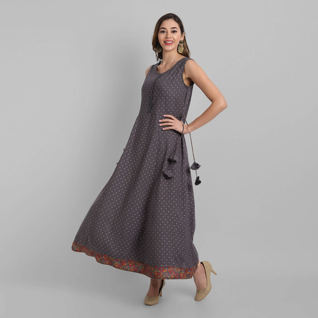 Juniper Women's Grey Rayon Printed Flared Dress - Distacart