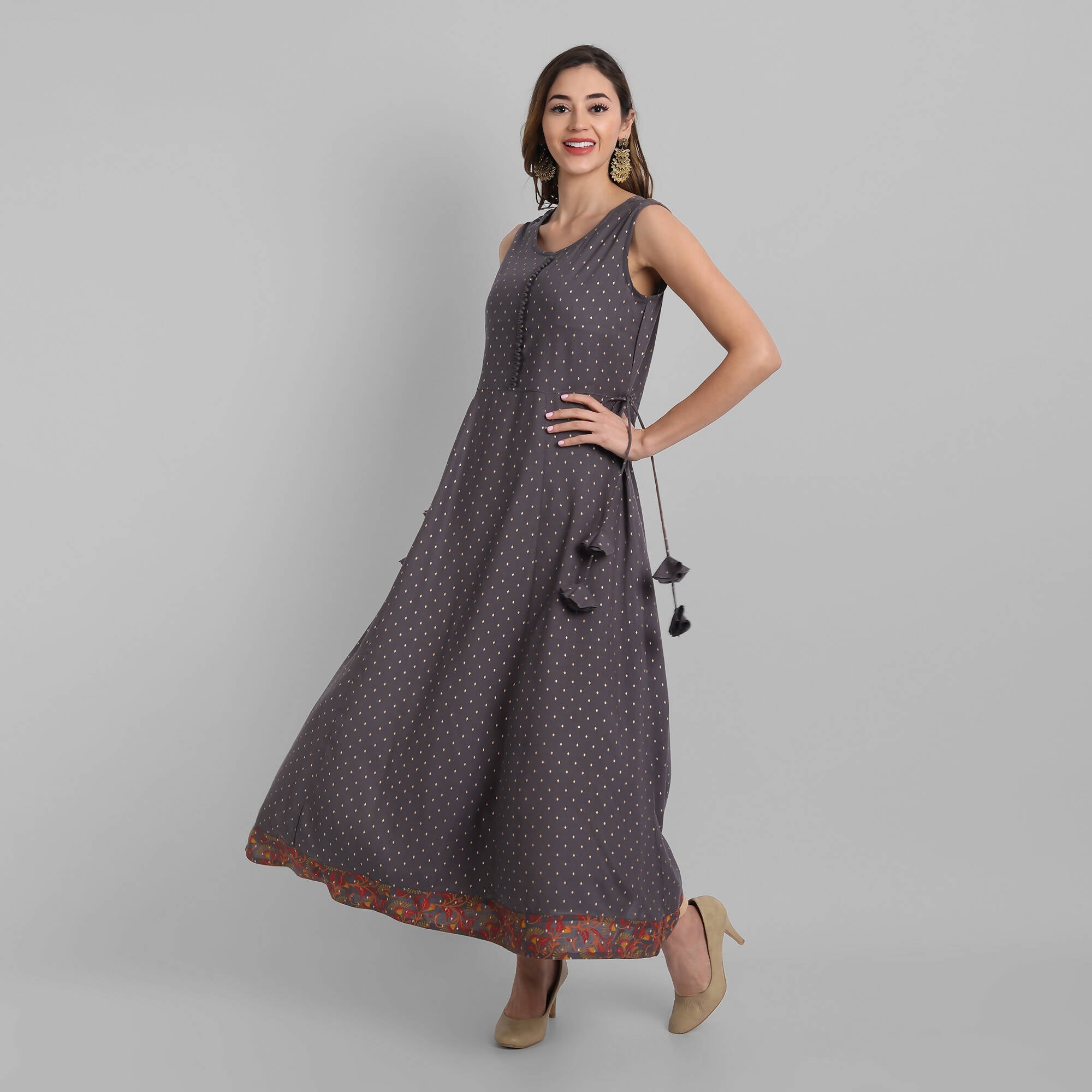 Juniper Women's Grey Rayon Printed Flared Dress - Distacart
