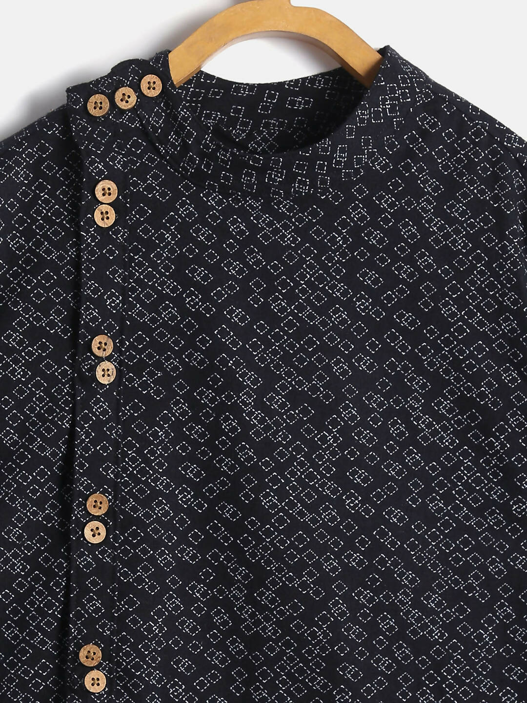 Manet Ethnic Full Sleeves Triangel Printed Shirt - Black