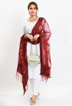 Mominos Fashion Moeza Women's Orgenza All Over Chikan Work Maroon Dupatta - Distacart