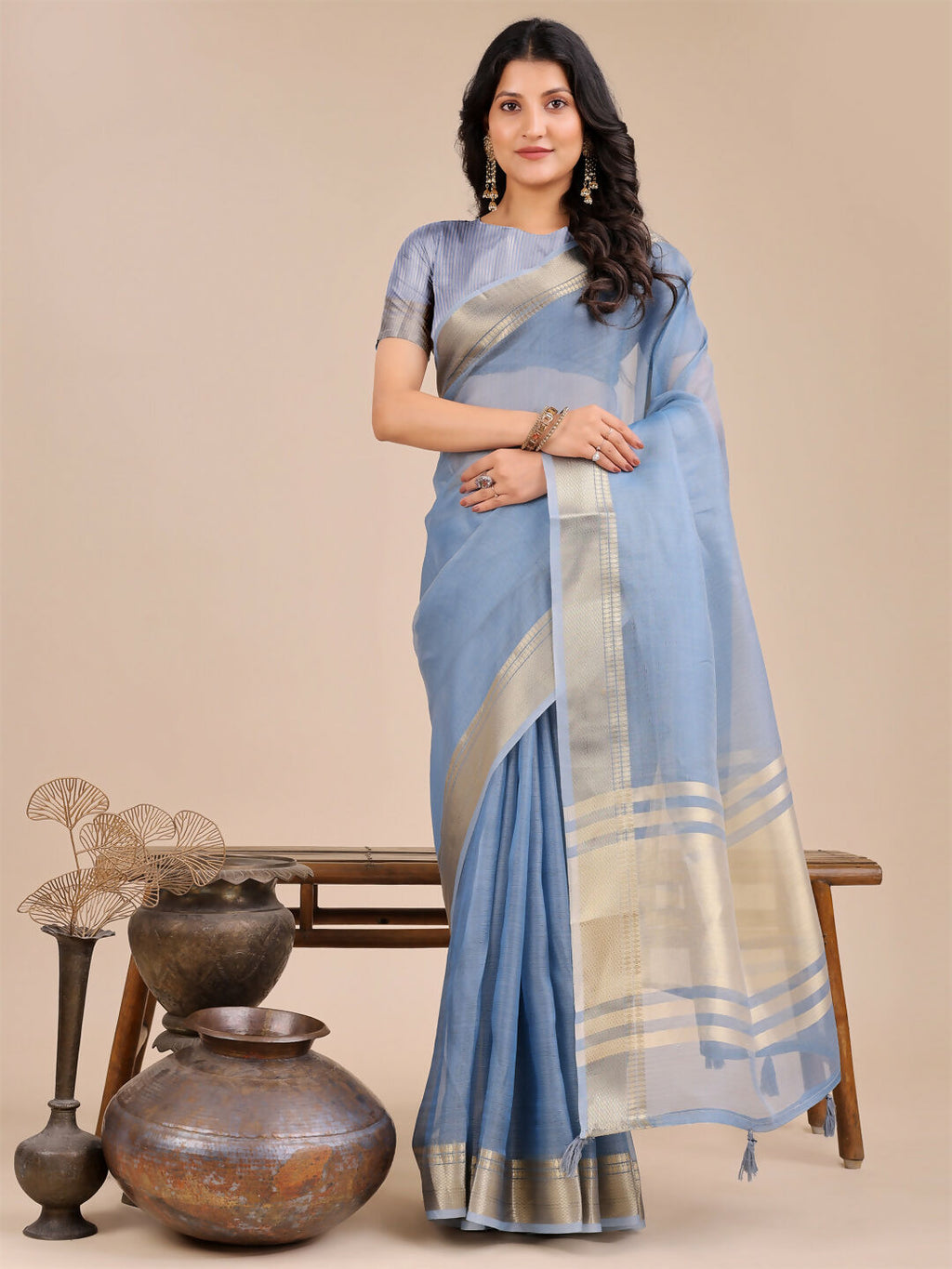Shree Shyam Fashion Seoul Sky Blue Organza Saree