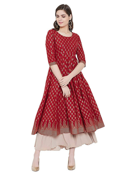 Cheera Embellished Daily Wear Cotton Blend Kurta - Red