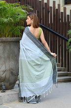 Beatitude Grey Cotton Jacquard Border Tangail Handloom Saree