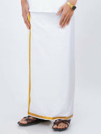 Ramraj Cotton Mens Pure Cotton 1/2 Inch Gold Jari Dhoti - White