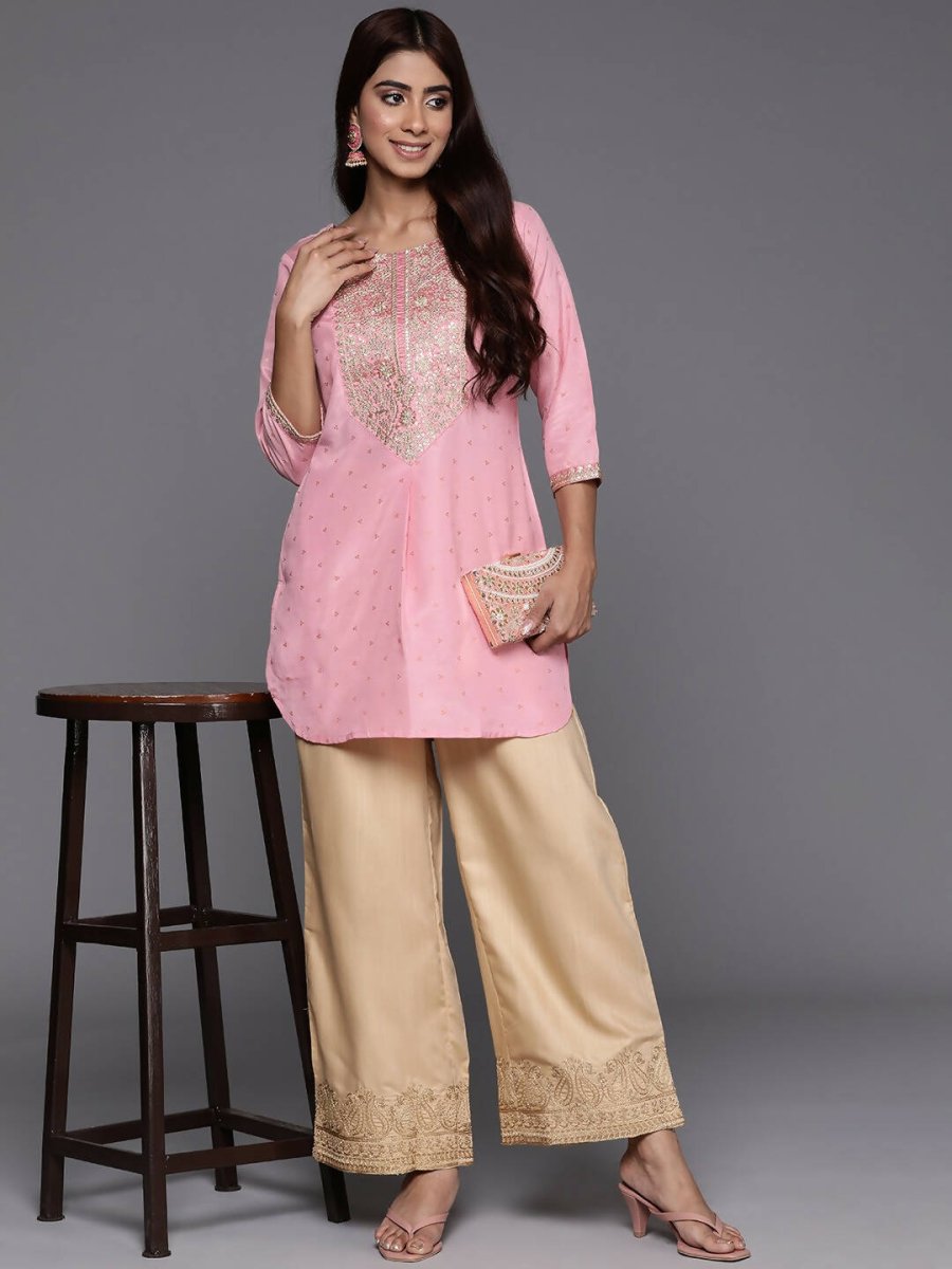 Ahalyaa Pink Printed Tunic - Pink Color